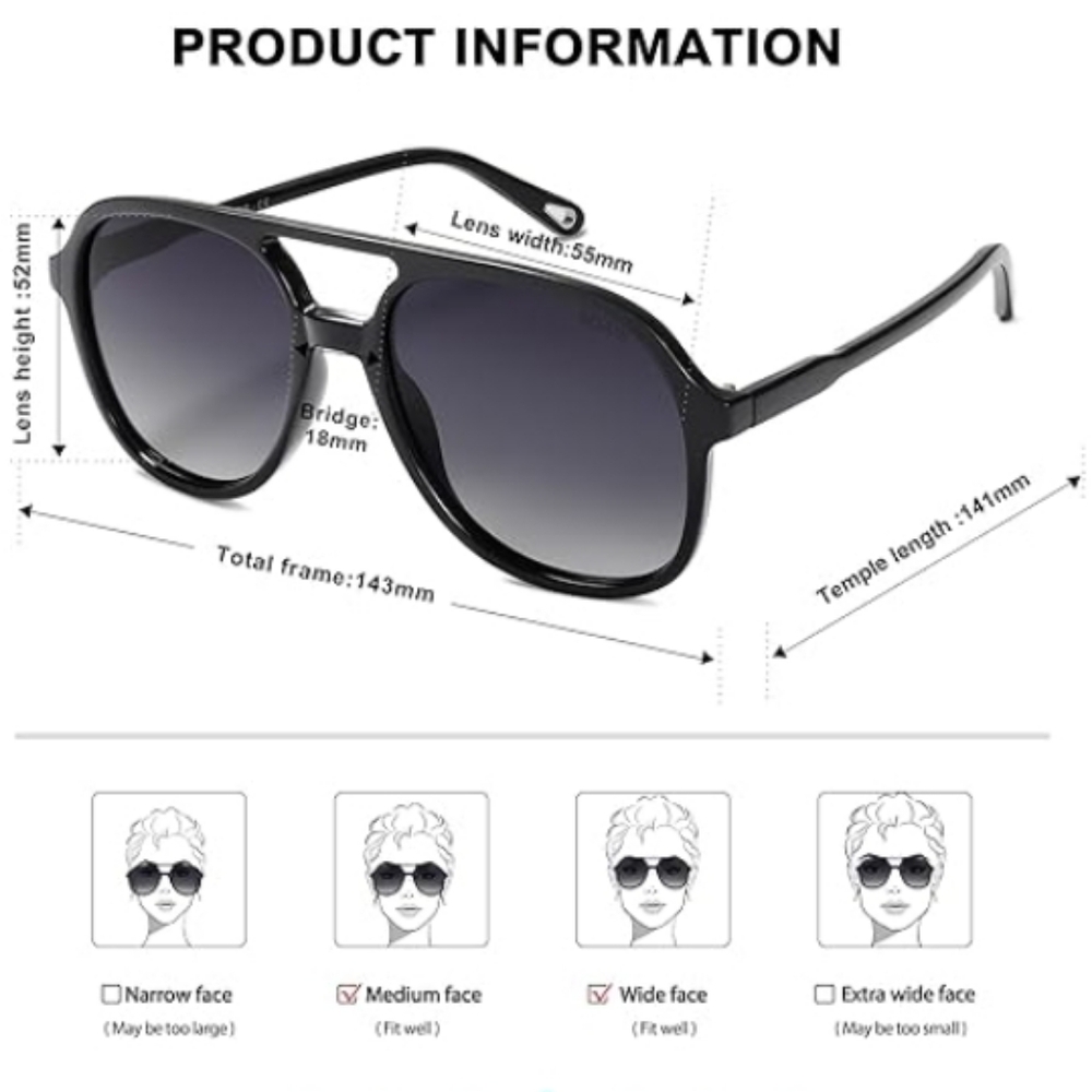 Polarized Aviator Sunglasses Classic 70s Vintage Square Black - Picture 3 of 5